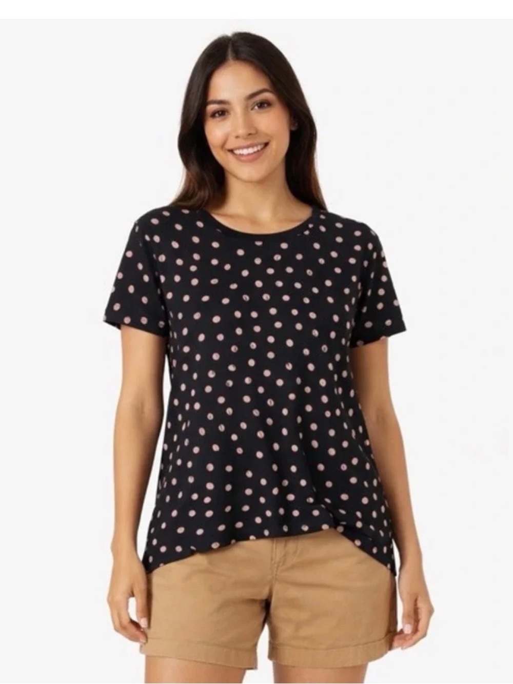 Zara Black Polka Dot Short Sleeve Tee with Pink Dots